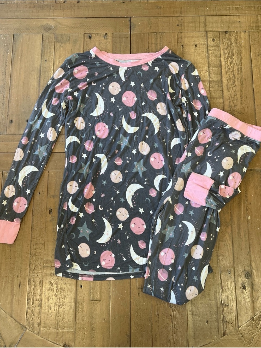 Little Sleepies Bamboo Pajama Set Pink To The Moon Long Sleeve 2PC Kids 16 Years